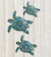 sea turtle metal wall decor - set of 3     ra10s599