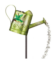 solar watering can with hummingbird garden stake   r2012132